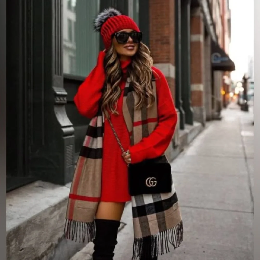 NEW 💕 XL BURBERRY LONDON 2026 Half Mega Giant Check Cashmere Scarf Shawl Wrap - Picture 4 of 12
